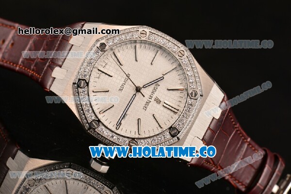 Audemars Piguet Royal Oak 41MM Asia Automatic Steel Case with White Grids Dial Diamonds Bezel and Stick Markers - Click Image to Close